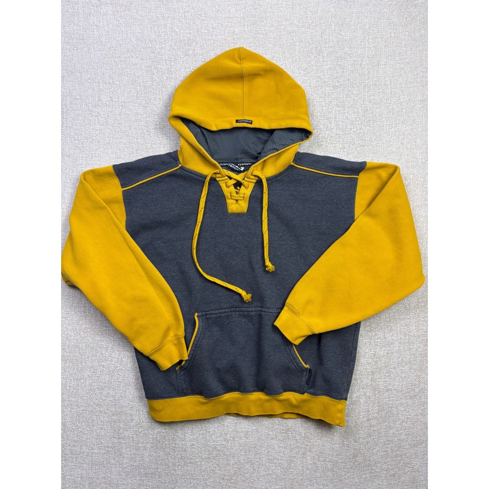 CI Sport Mens Lace Up Hoodie Charcoal Grey Mustard Yellow Colorblock Medium